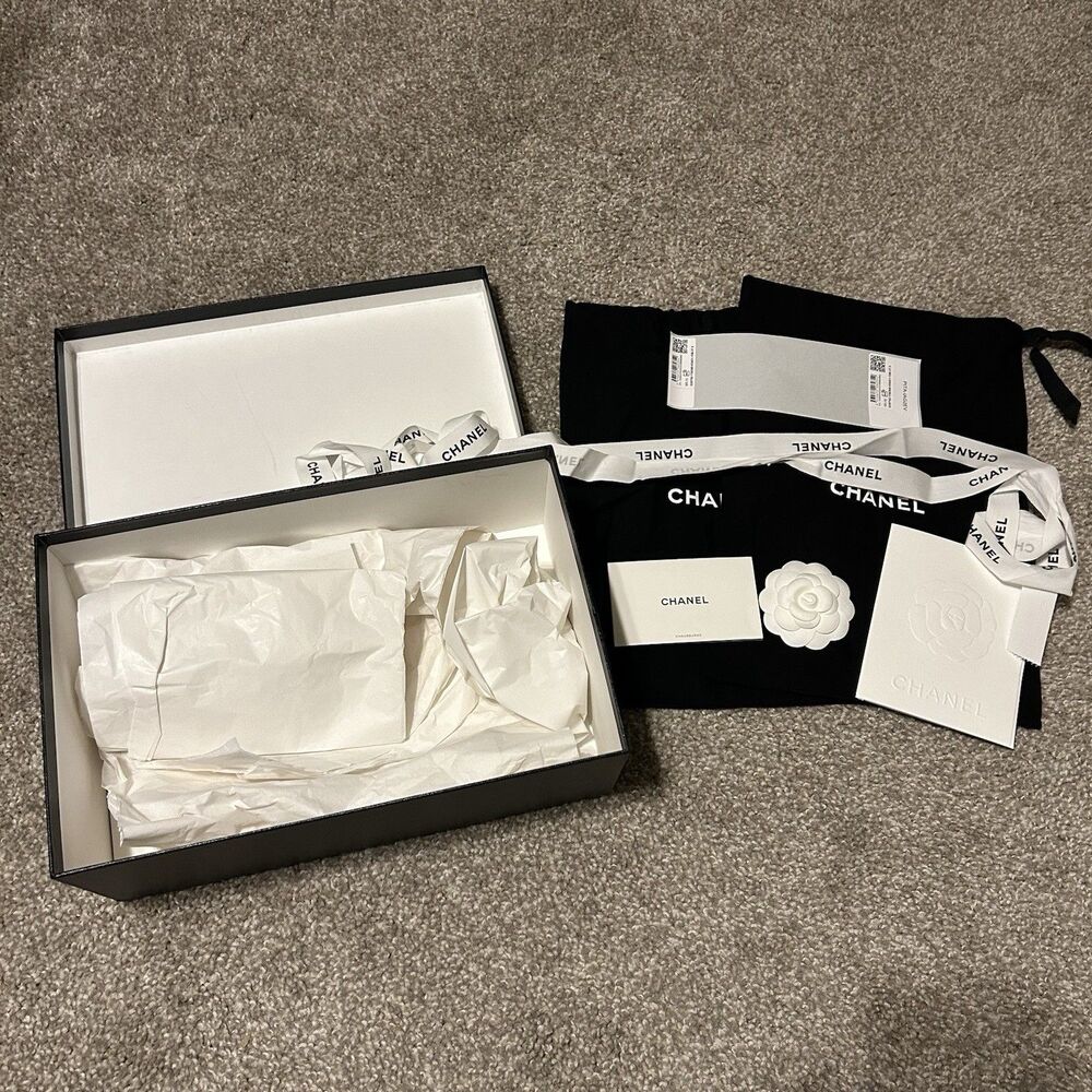 EMPTY REPLACEMENT BOX & CONTENTS ONLY - Chanel Shoe Box Dust Bags Ribbon & Card